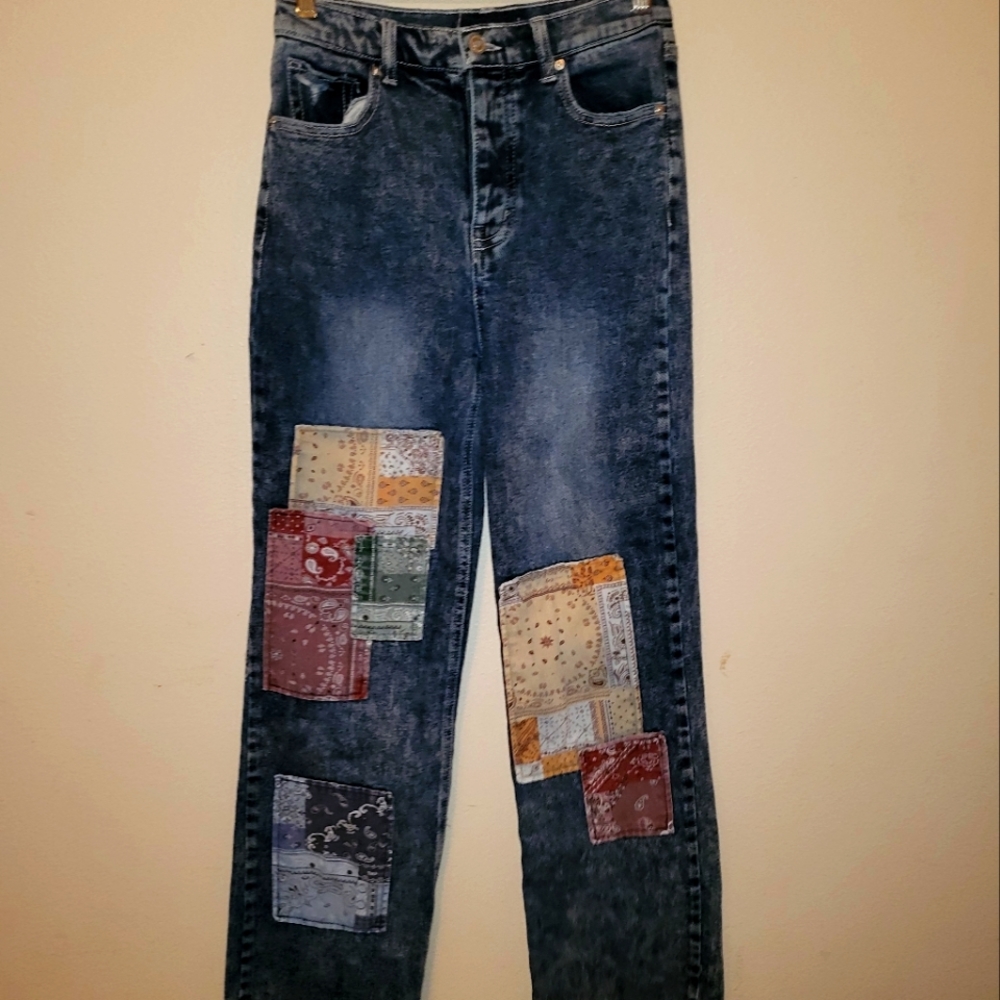 Like new bandana patchwork denim Jeans.